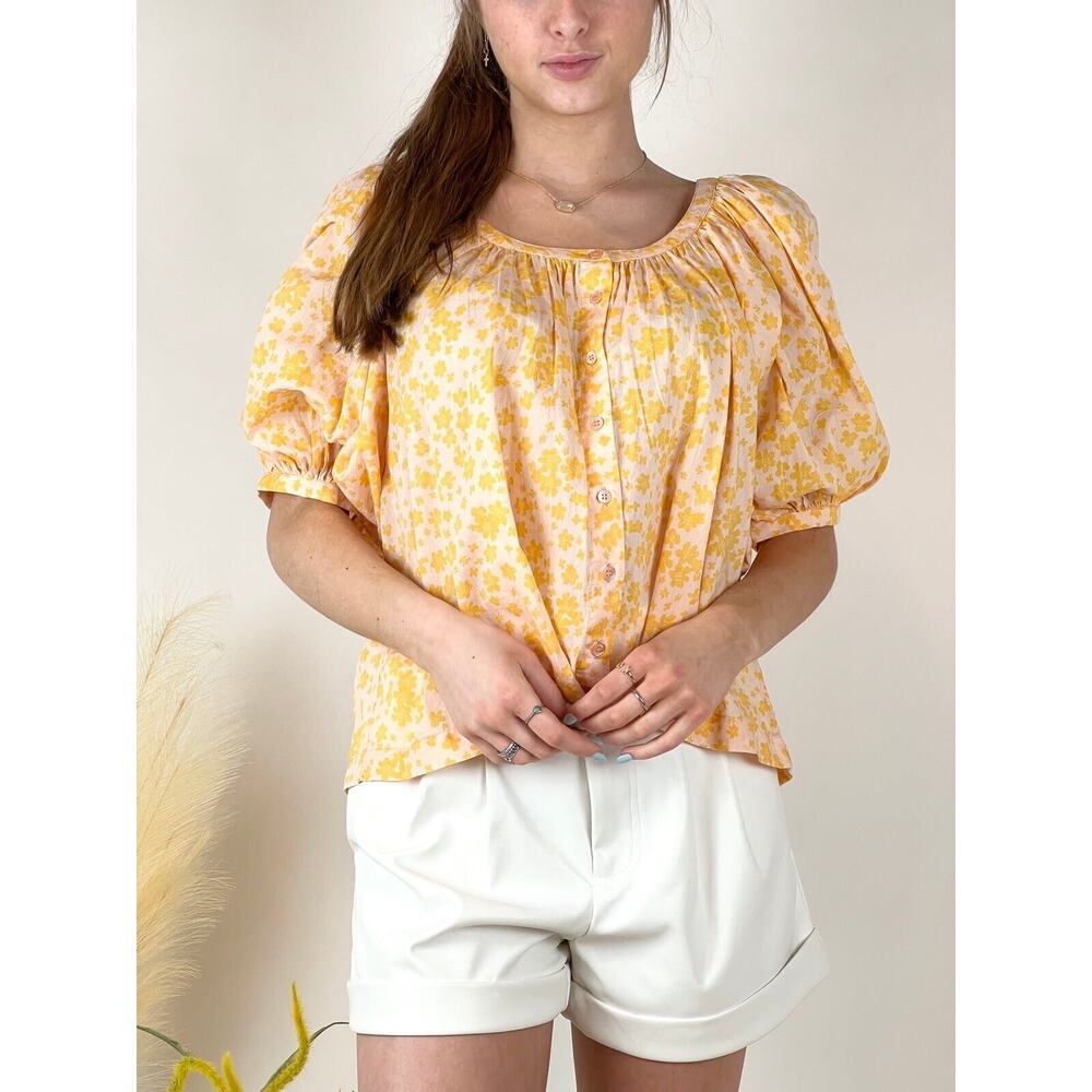 Sundry Ditsy blouse womens XL Size 3 floral puff sleeve button up Orange